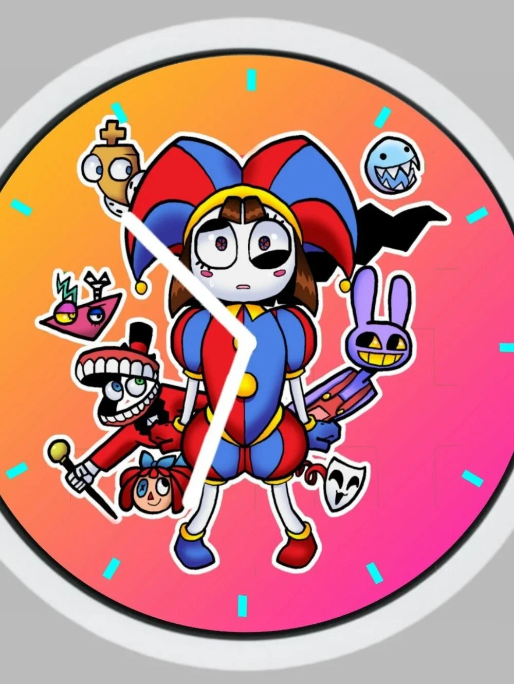 The Amazing Digital Circus Colorful Jester Cartoon Clock Face - Red & Blue Clock